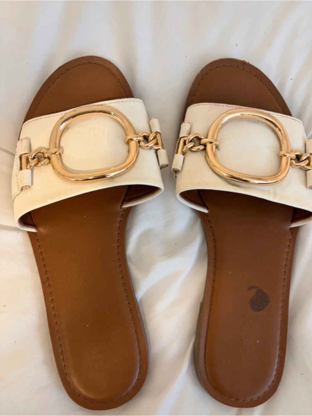 Franco Sarto Cream Slide Sandals with Gold Hardware size 6